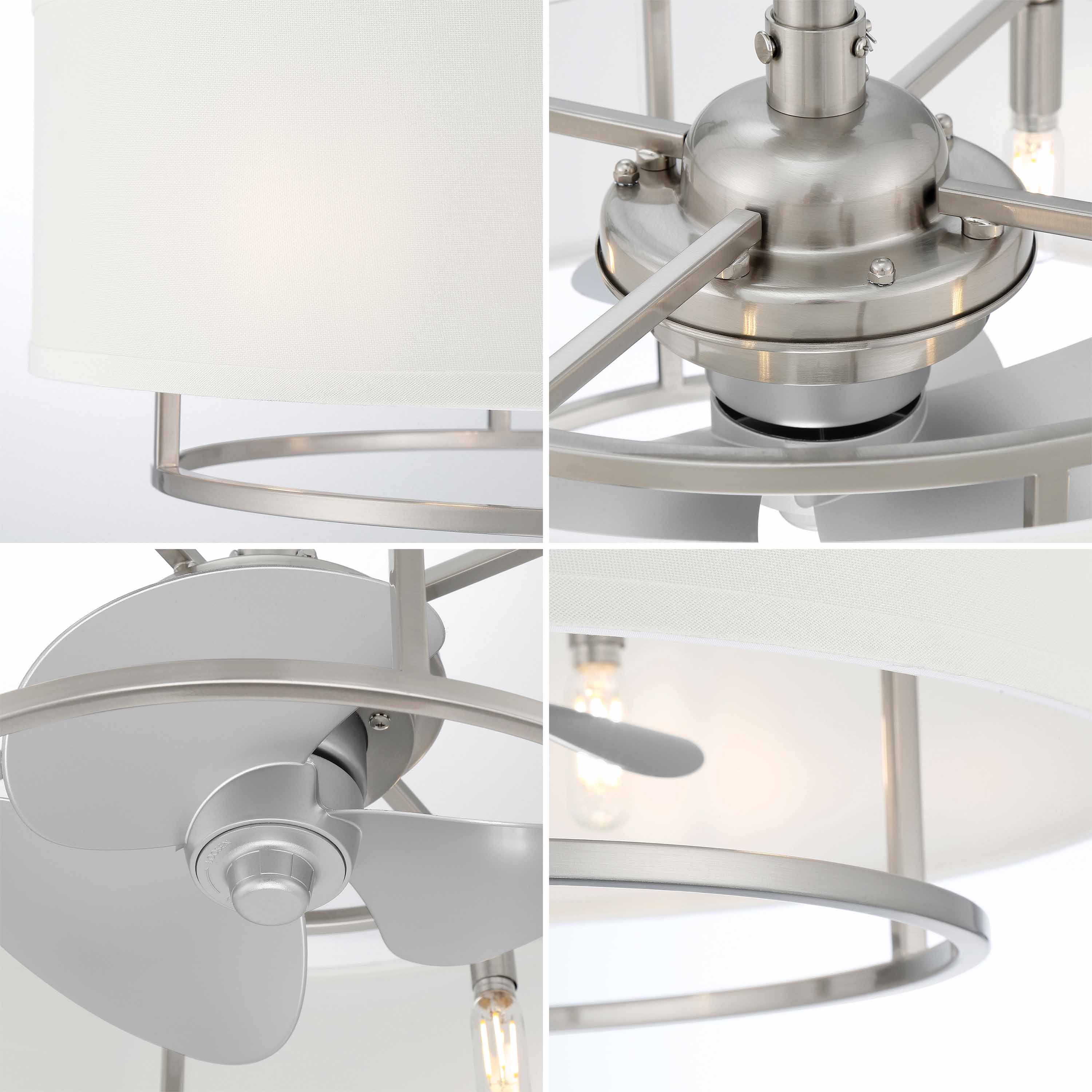 detailed up close images of KAITI™ Fandelier- 20"Drum Shade Ceiling Fan in Brushed Nickel finish