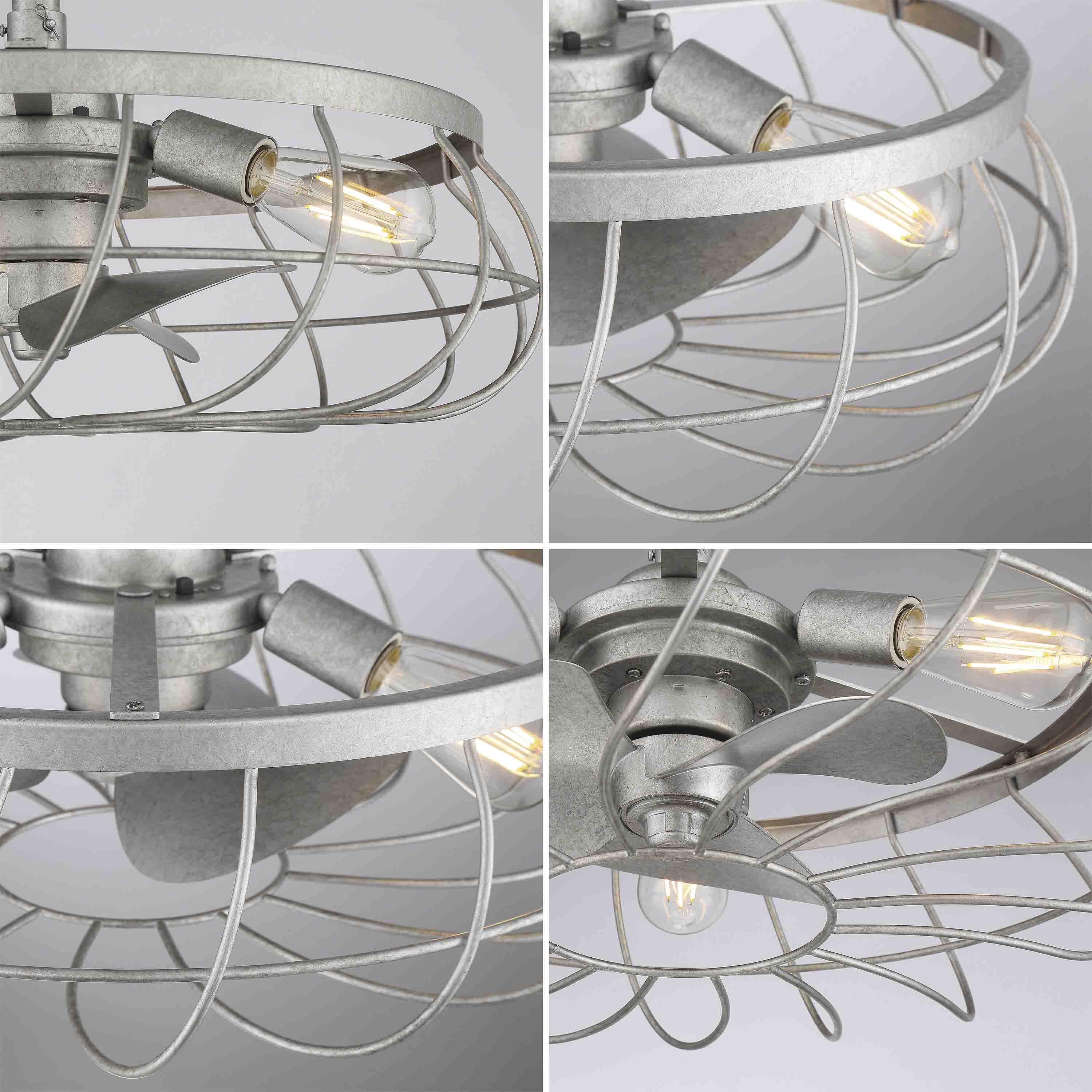 up close detailed images of Santiago® 22 inch Fandelier Caged Ceiling fan in Galvanized Finish