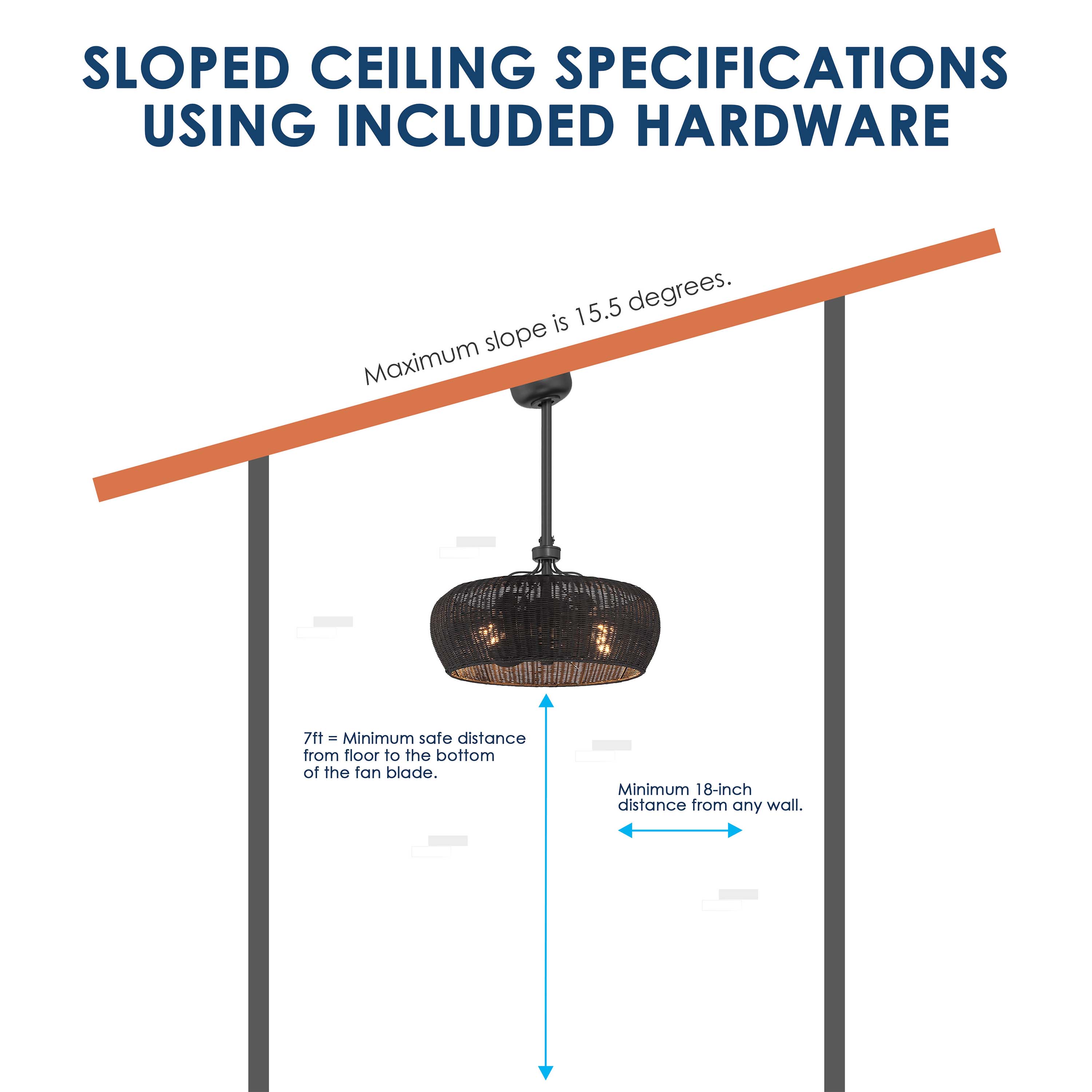 sloped ceiling guide for MARIBEL® Fandelier- 22" Rattan Shade Ceiling Fan- Matte Black