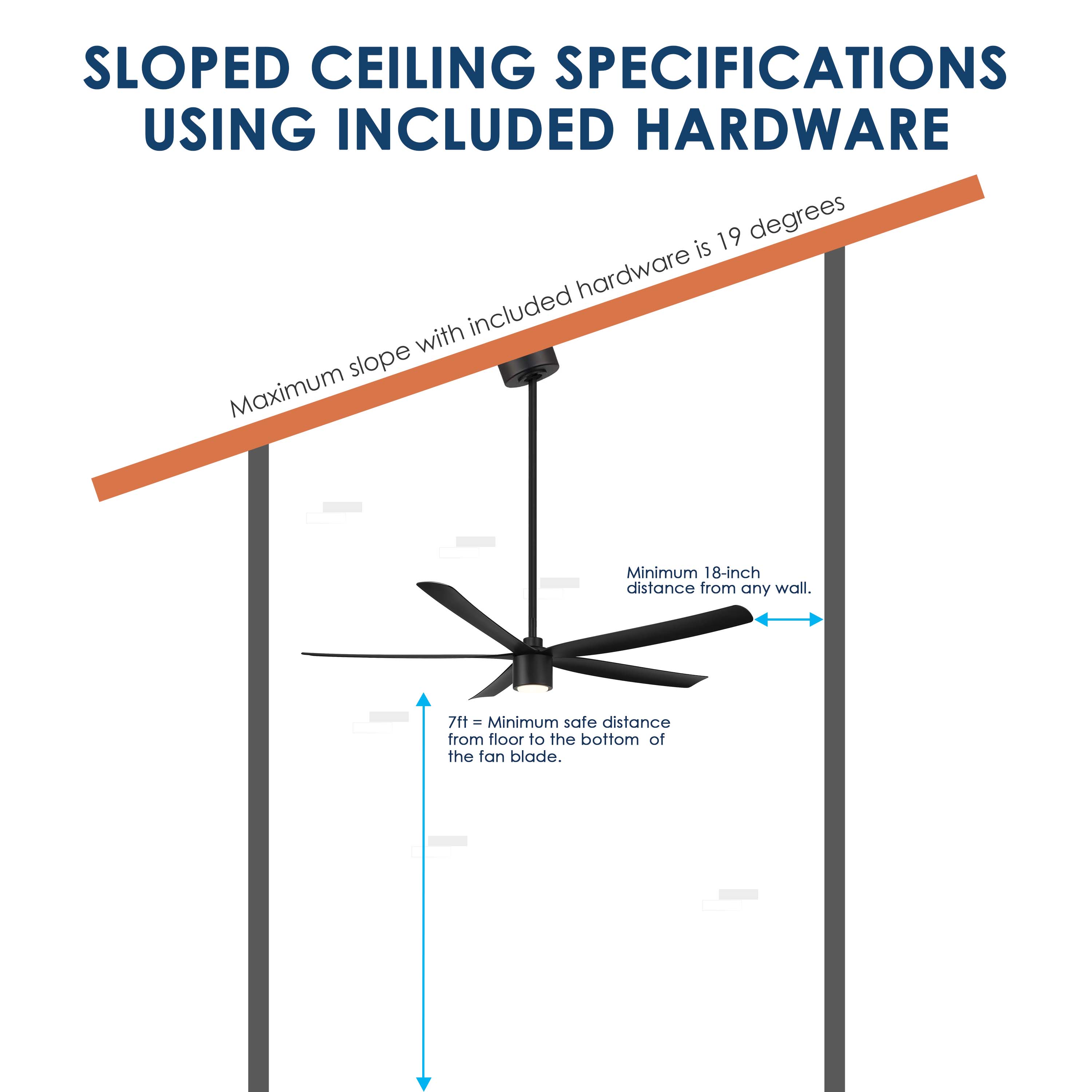 sloped ceiling mount guide for RAVIAN® 72" 5-Blade Large Ceiling Fan in matte black