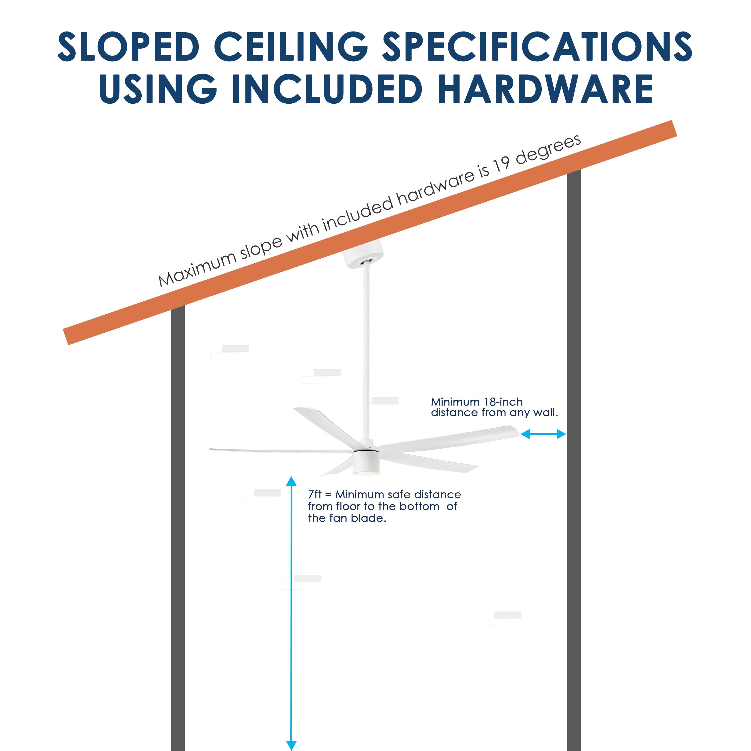 sloped ceiling mount guide for RAVIAN® 72" 5-Blade Large Ceiling Fan in matte white