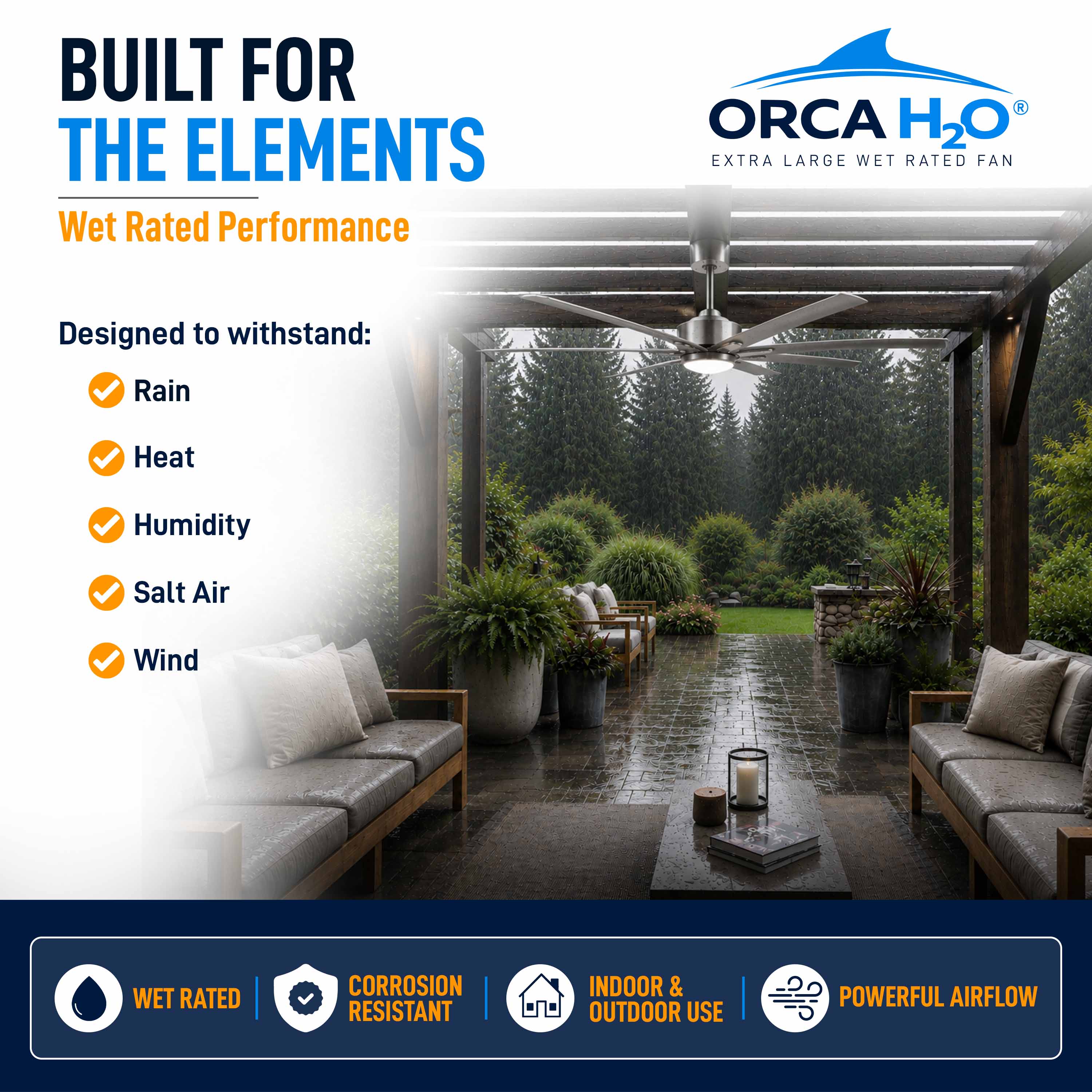 ORCA H₂O® 100" Ceiling Fan — Wet Rated for Indoor and Outdoor Use