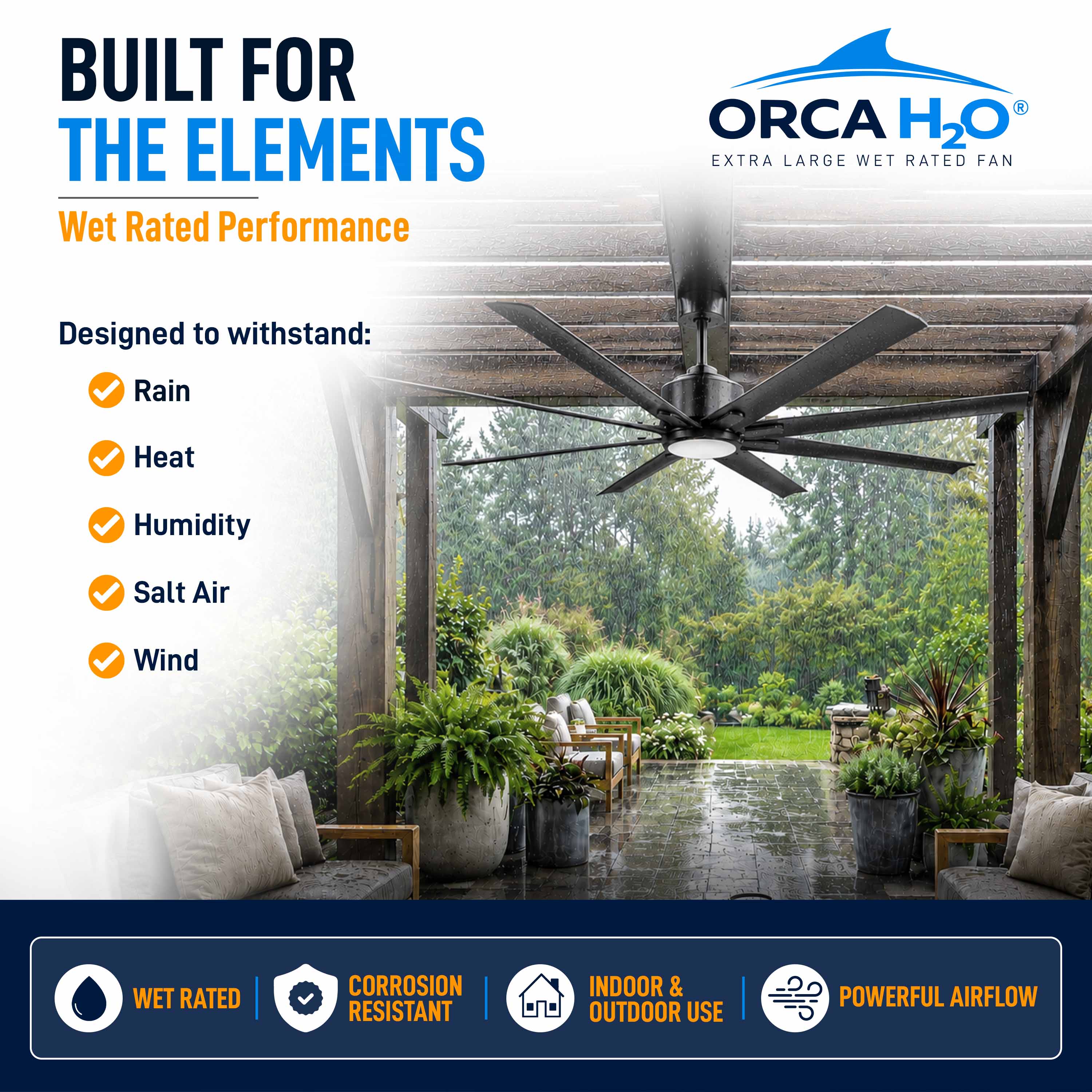 ORCA H₂O® 100" Ceiling Fan — Wet Rated for Indoor and Outdoor Use