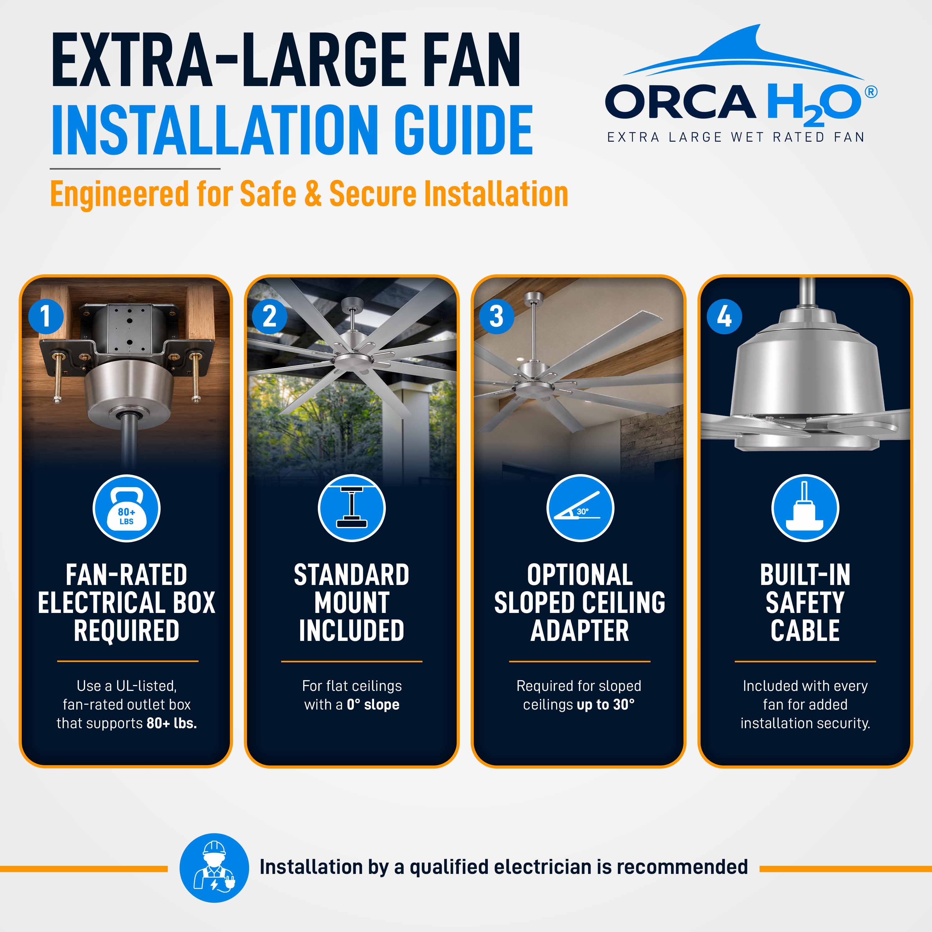 ORCA H₂O® 100" Extra-Large Ceiling Fan — Installation Requirements and Ceiling Height Guide