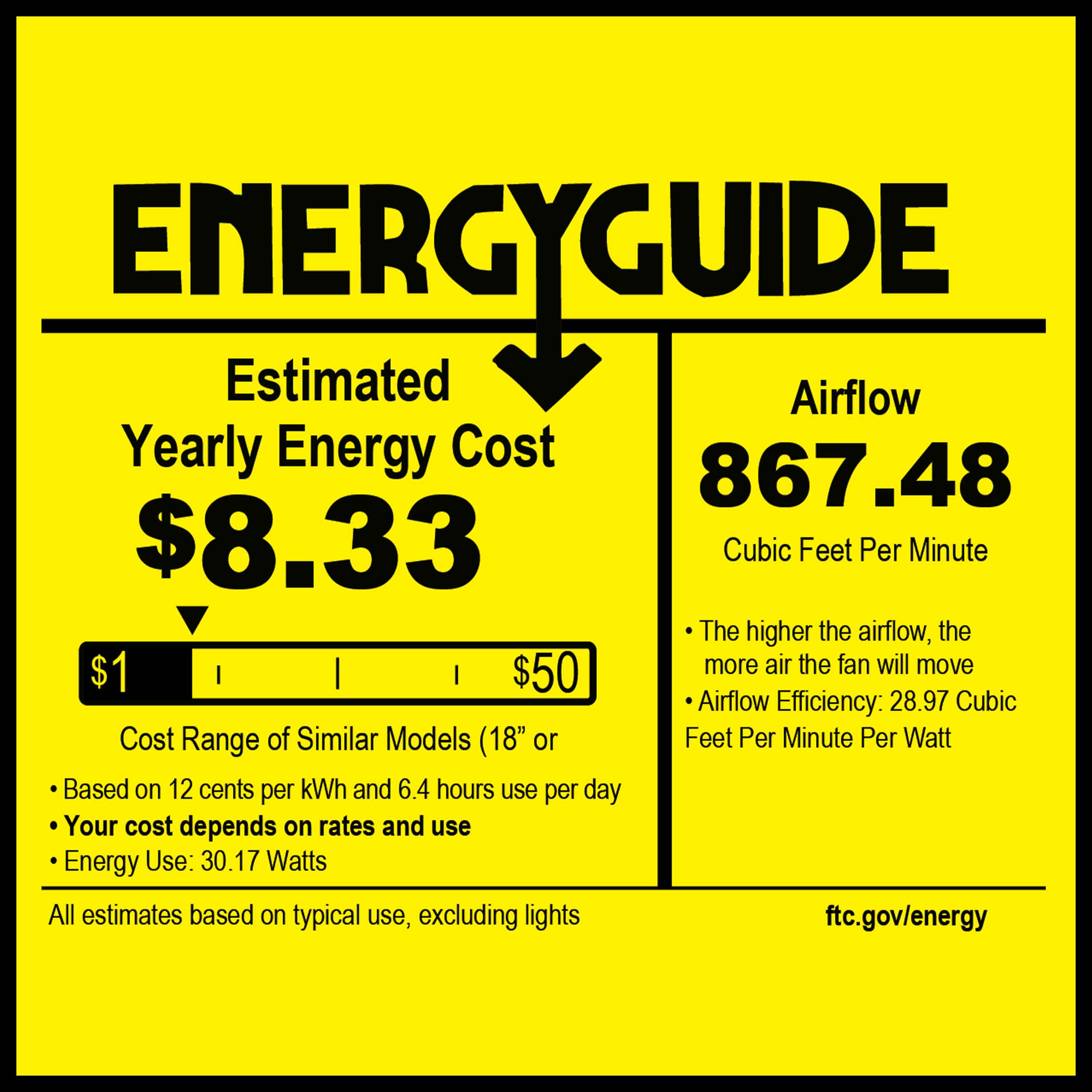 energy guide for Jaxon Caged Ceiling Fan - 22" Flush Mount Fandelier- Aged Brass Finish