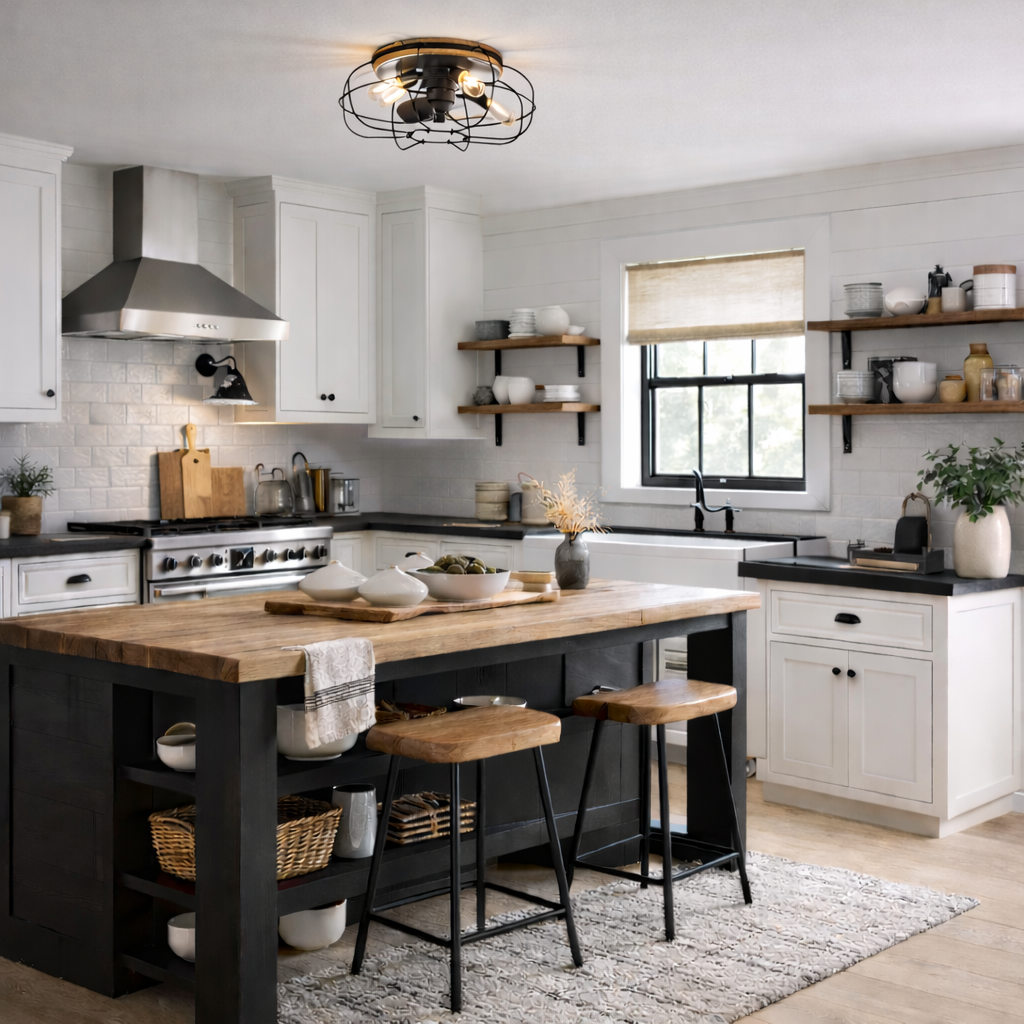 JAXON® 22" Caged Flush Mount Ceiling Fan - Textured Satin Black Finish