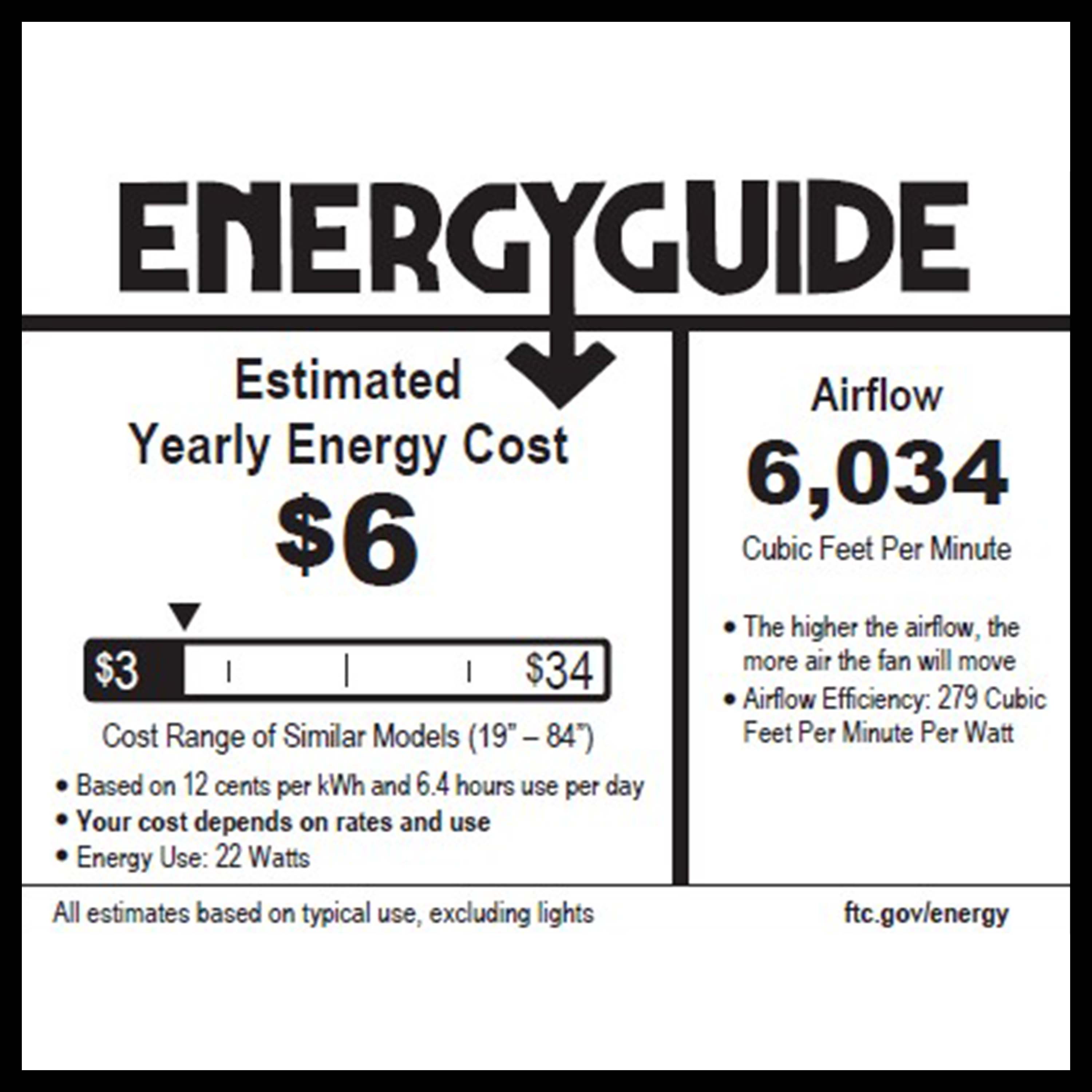 enegery guide savings for RAVIAN® 72" 5-Blade Large Ceiling Fan