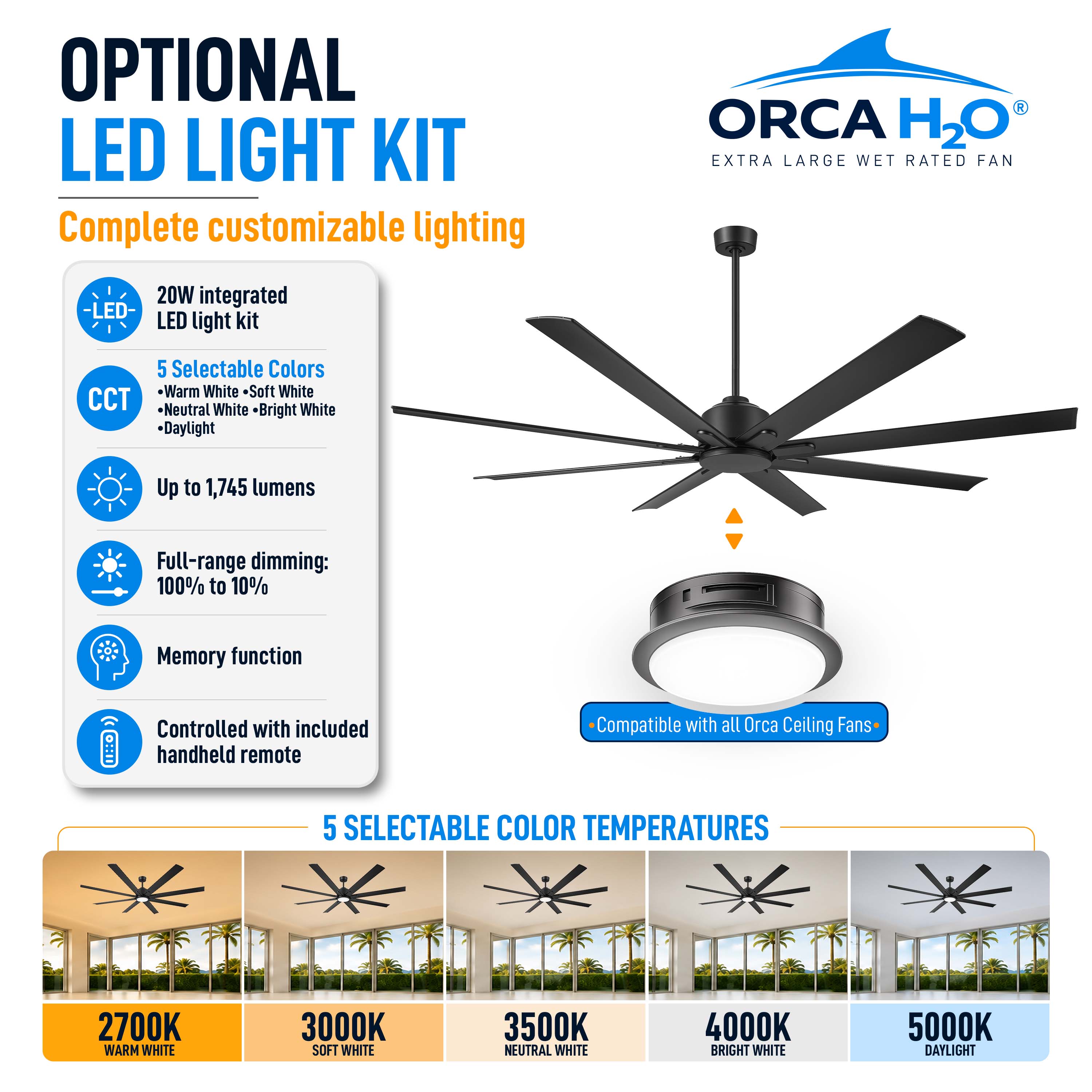 ORCA H₂O® 120" ceiling fan without light accessory view