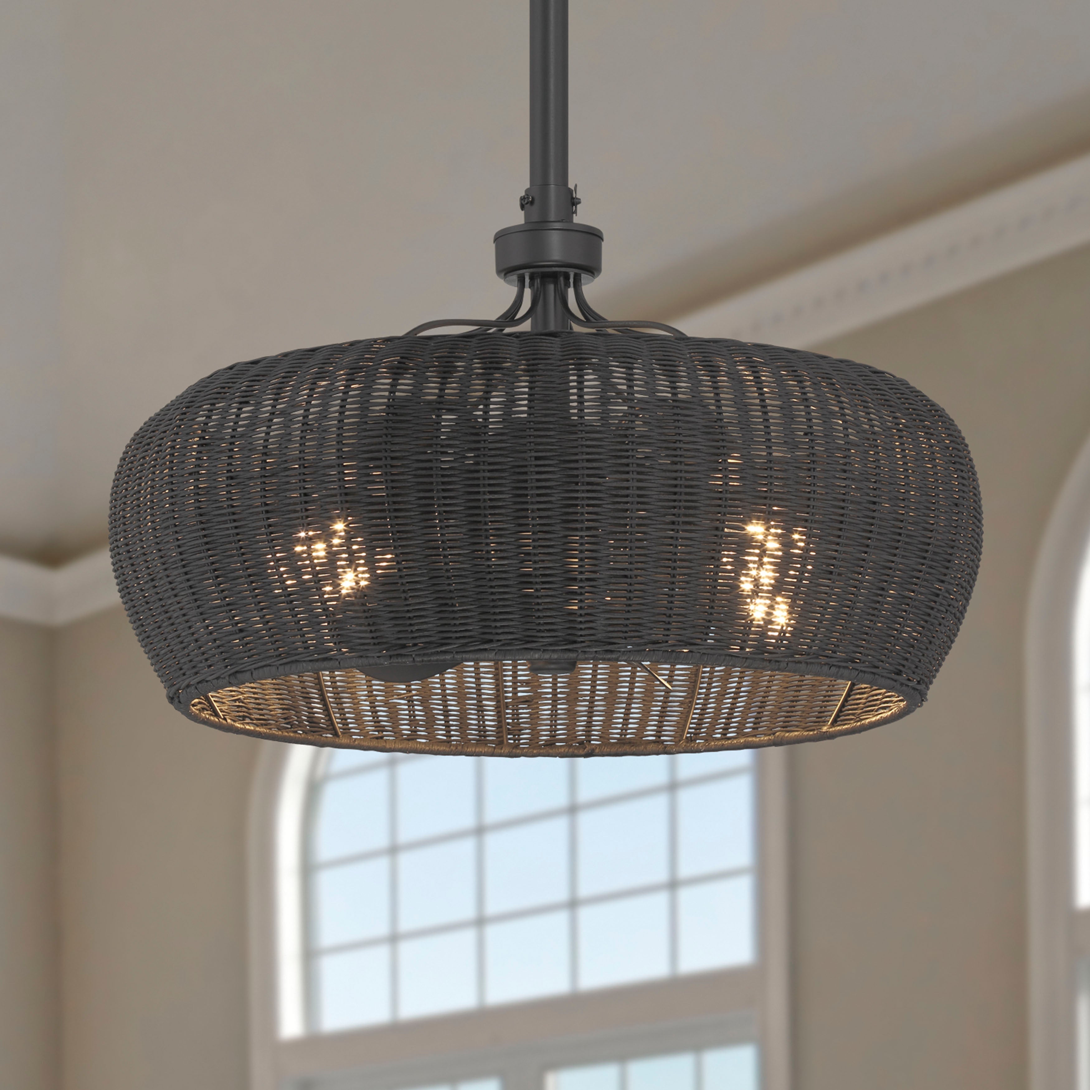 MARIBEL® Fandelier- 22" Rattan Shade Ceiling Fan- Matte Black