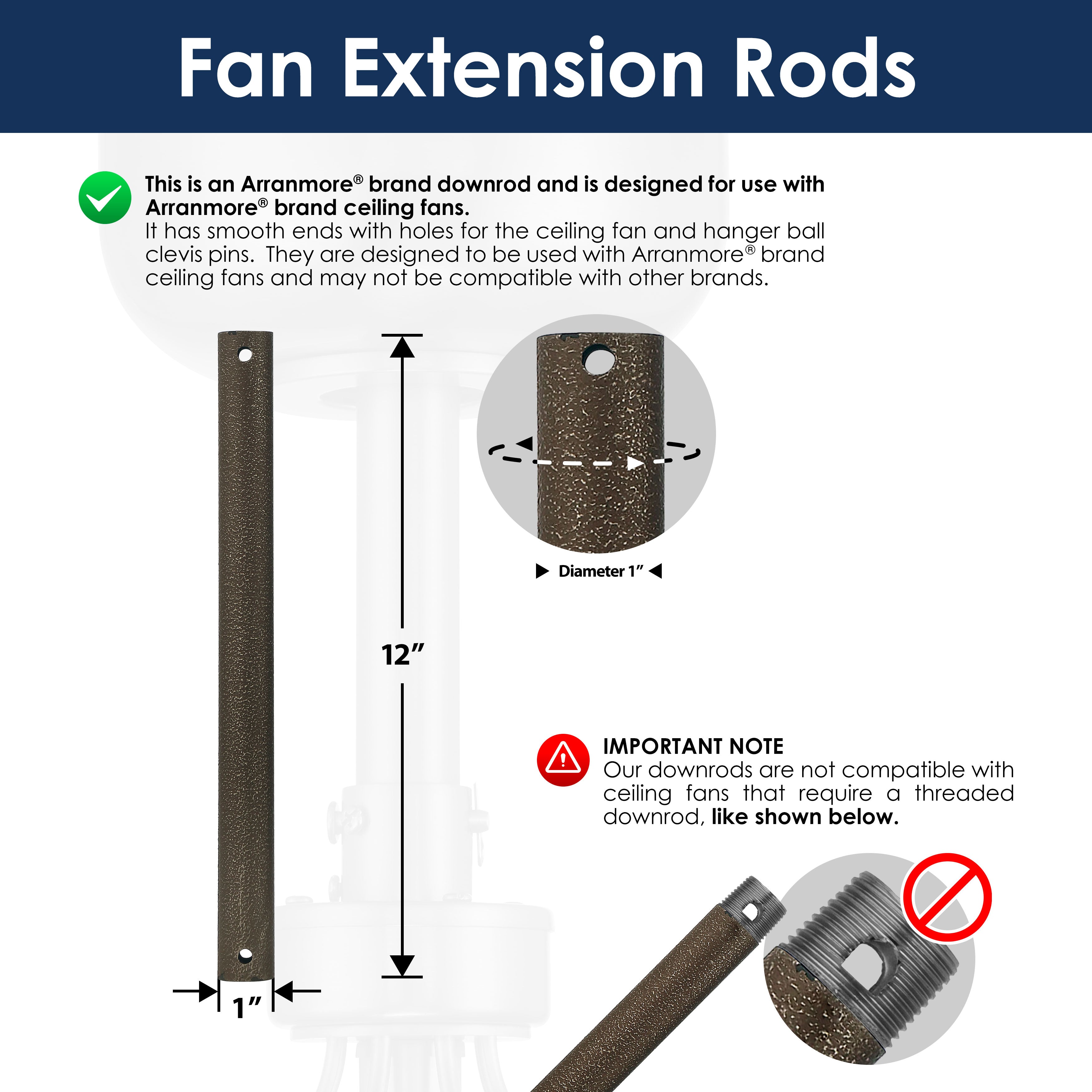 Steel Fandelier Downrod | Charred Iron
