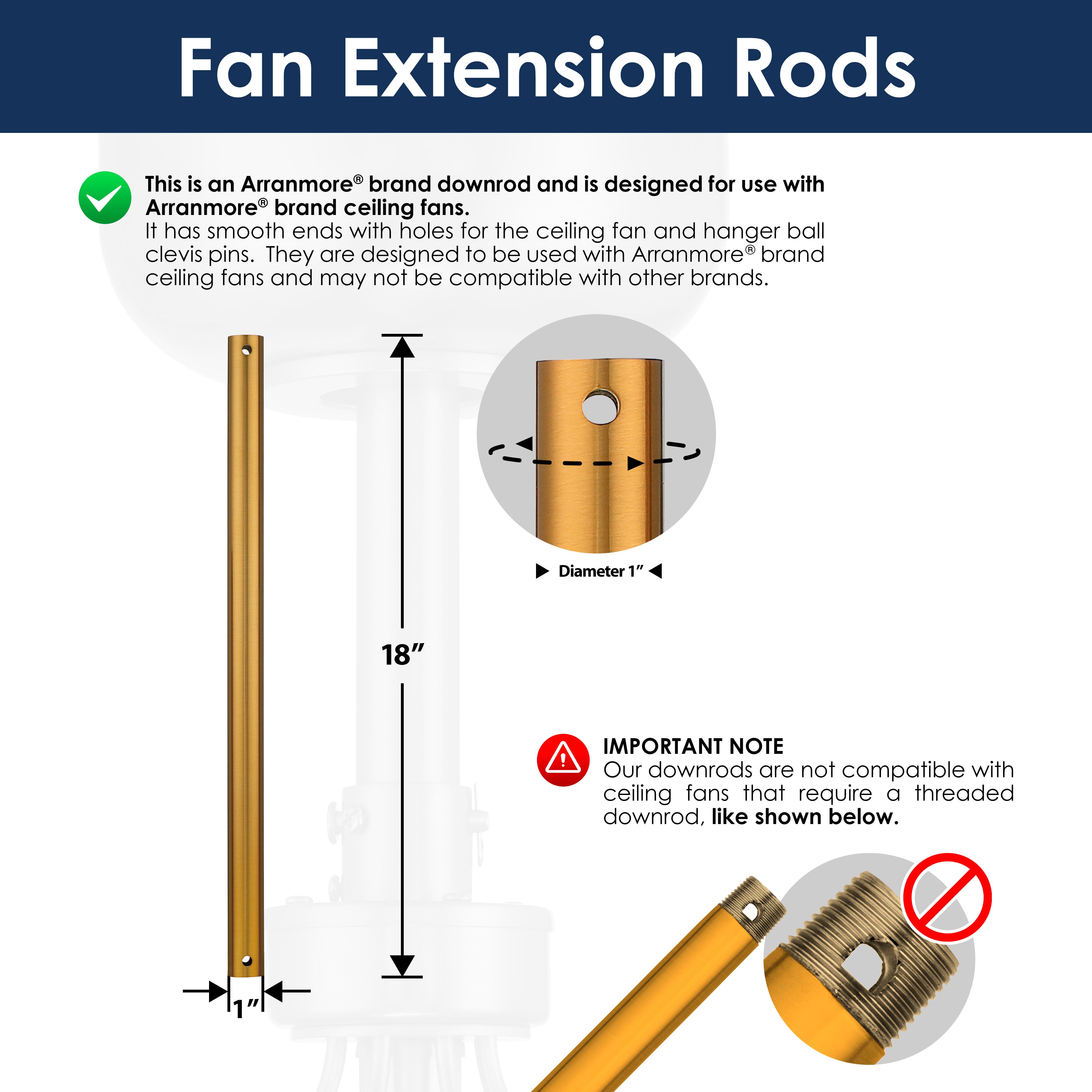 Steel Fandelier Downrod | Aged Brass