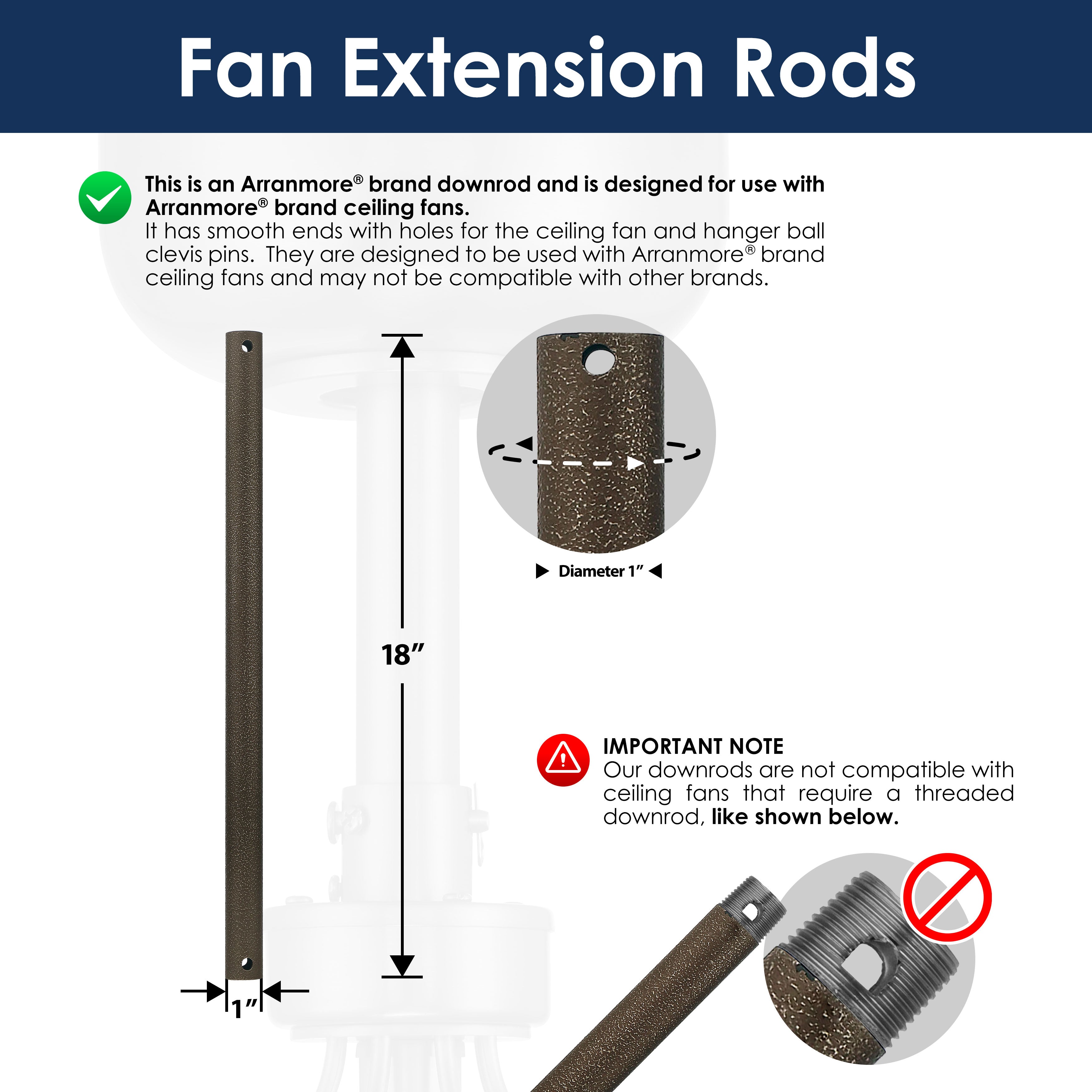 Steel Fandelier Downrod | Charred Iron