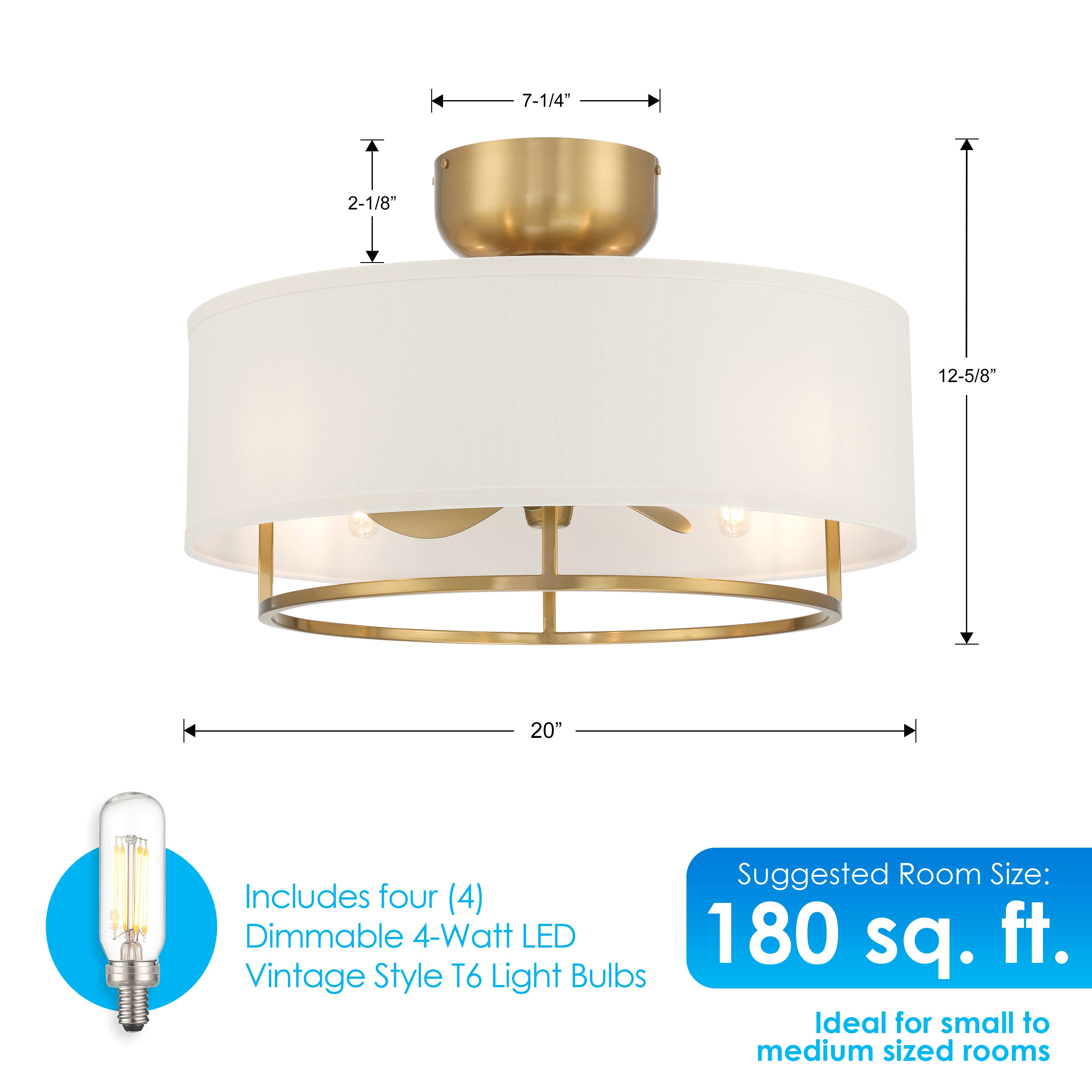 KAITI™ 20" Drum Shade Ceiling Fan - Aged Brass Finish