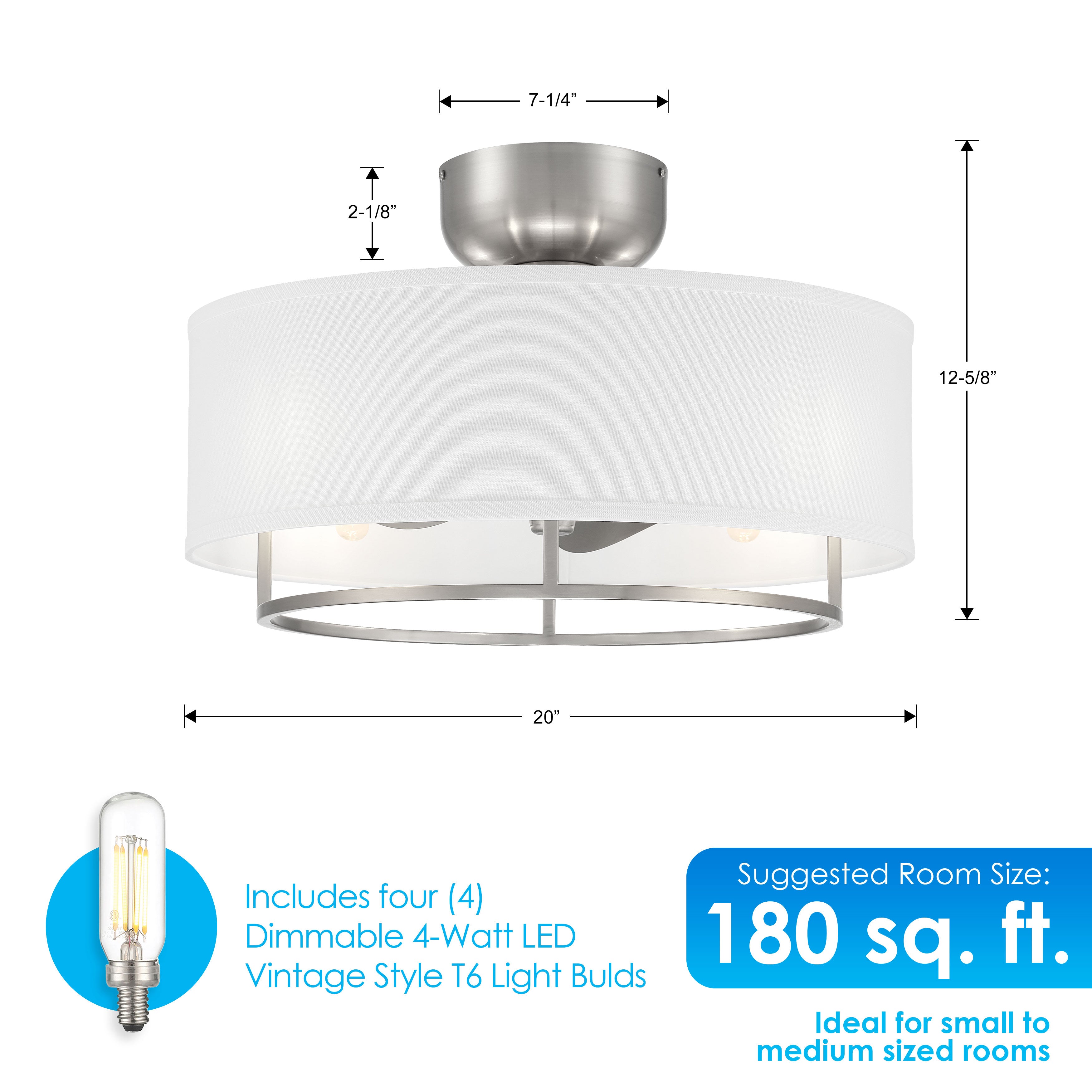 KAITI™ 20"Drum Shade Ceiling Fan - Brushed Nickel Finish