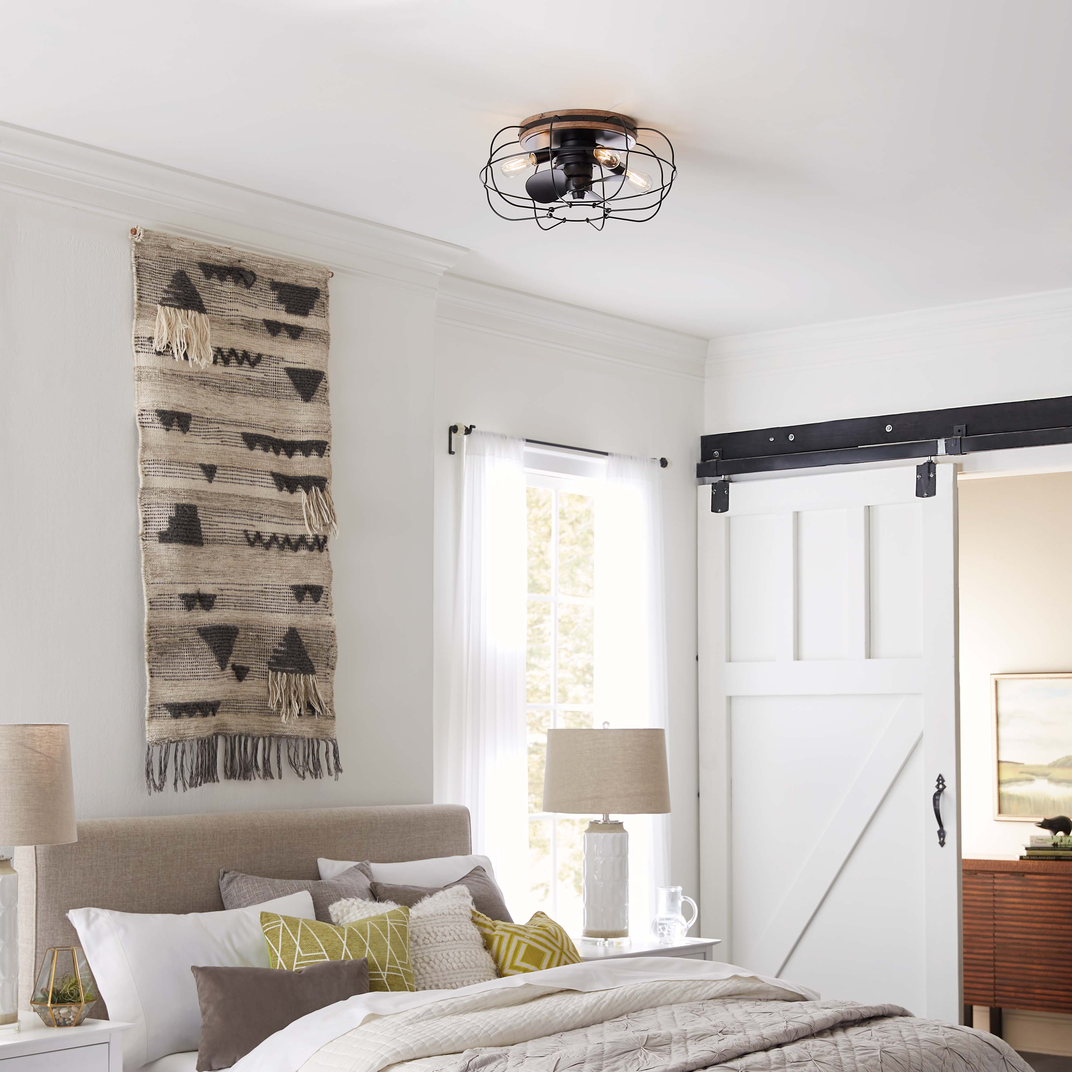 JAXON® 22" Caged Flush Mount Ceiling Fan - Textured Satin Black Finish