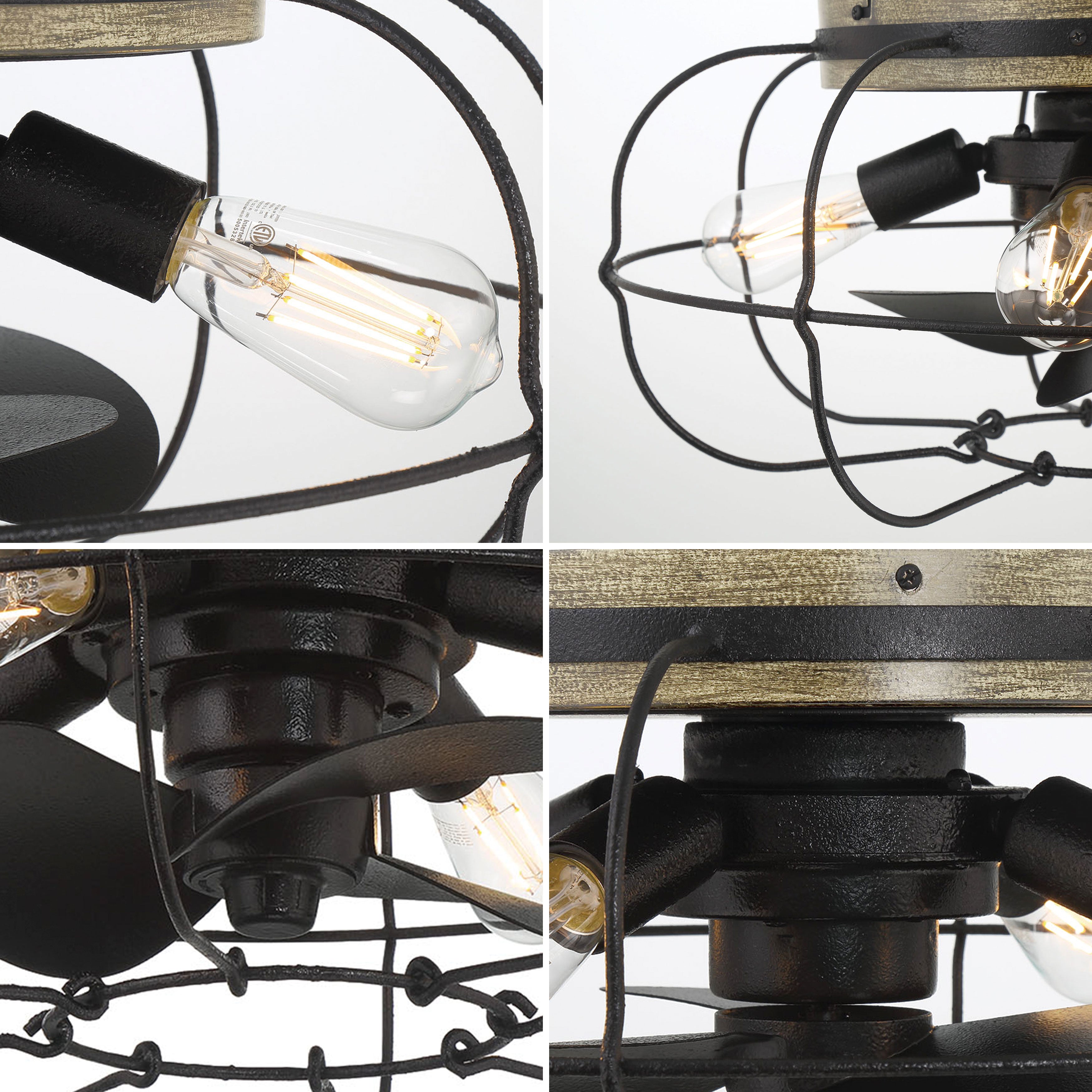 JAXON® 22" Caged Flush Mount Ceiling Fan - Textured Satin Black Finish