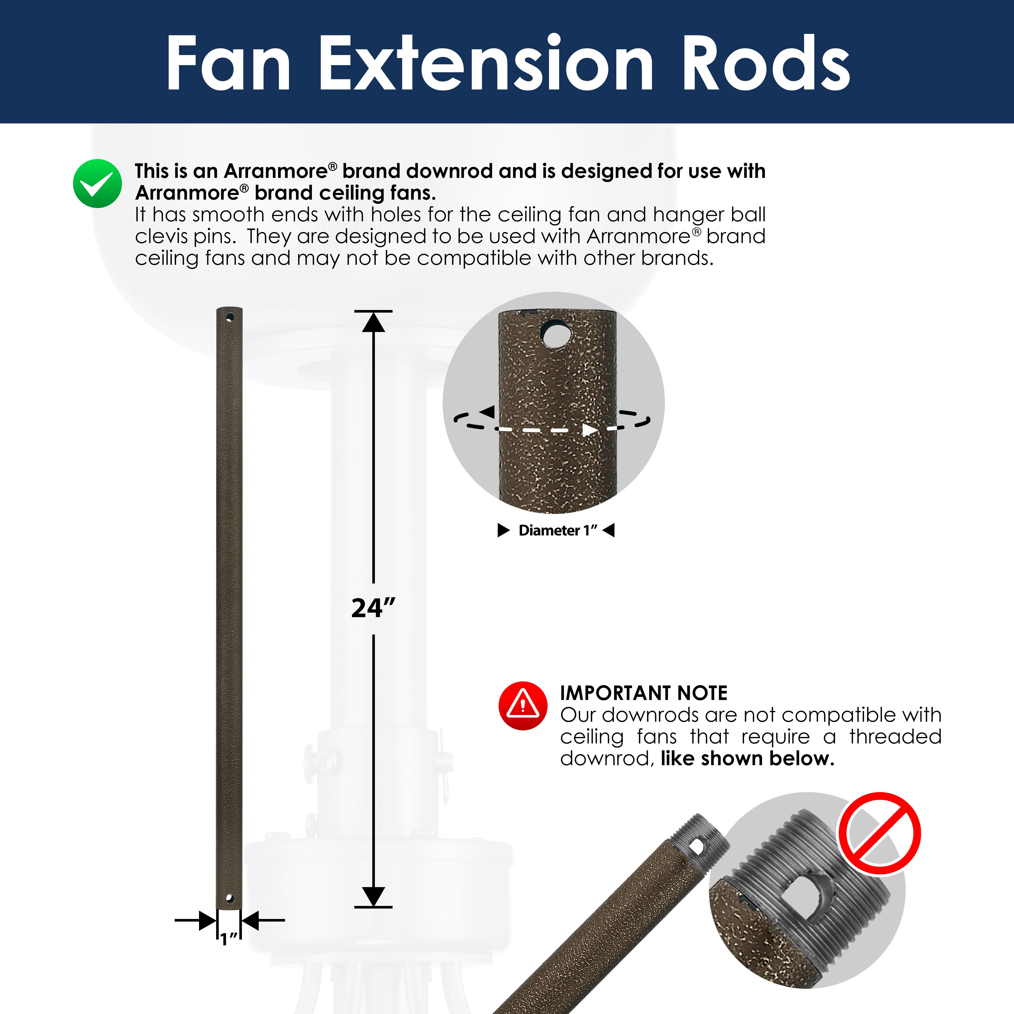 Steel Fandelier Downrod | Charred Iron