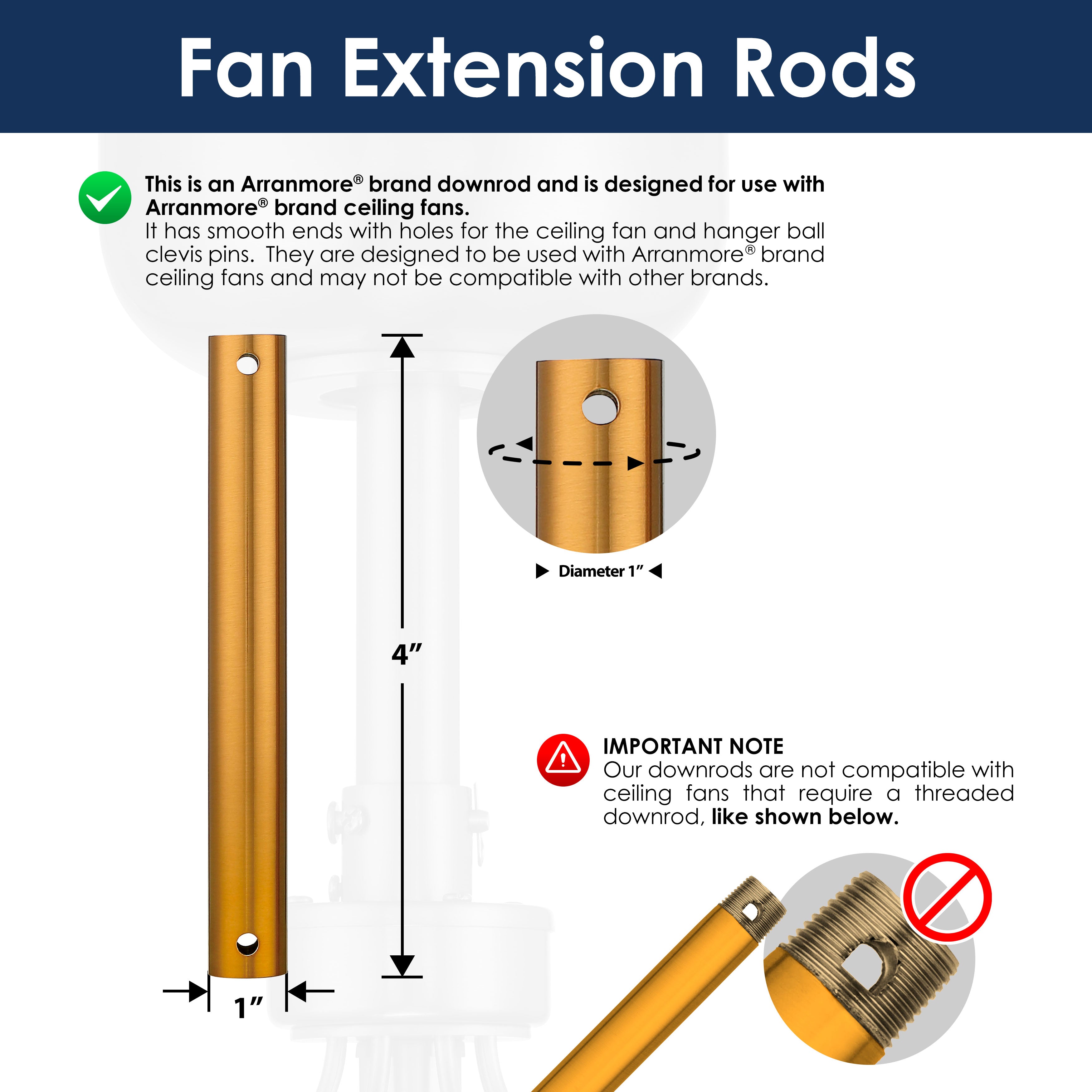 Steel Fandelier Downrod | Aged Brass