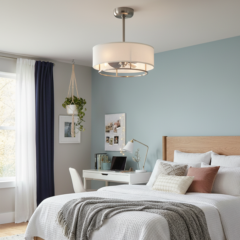 KAITI™ 20"Drum Shade Ceiling Fan - Brushed Nickel Finish