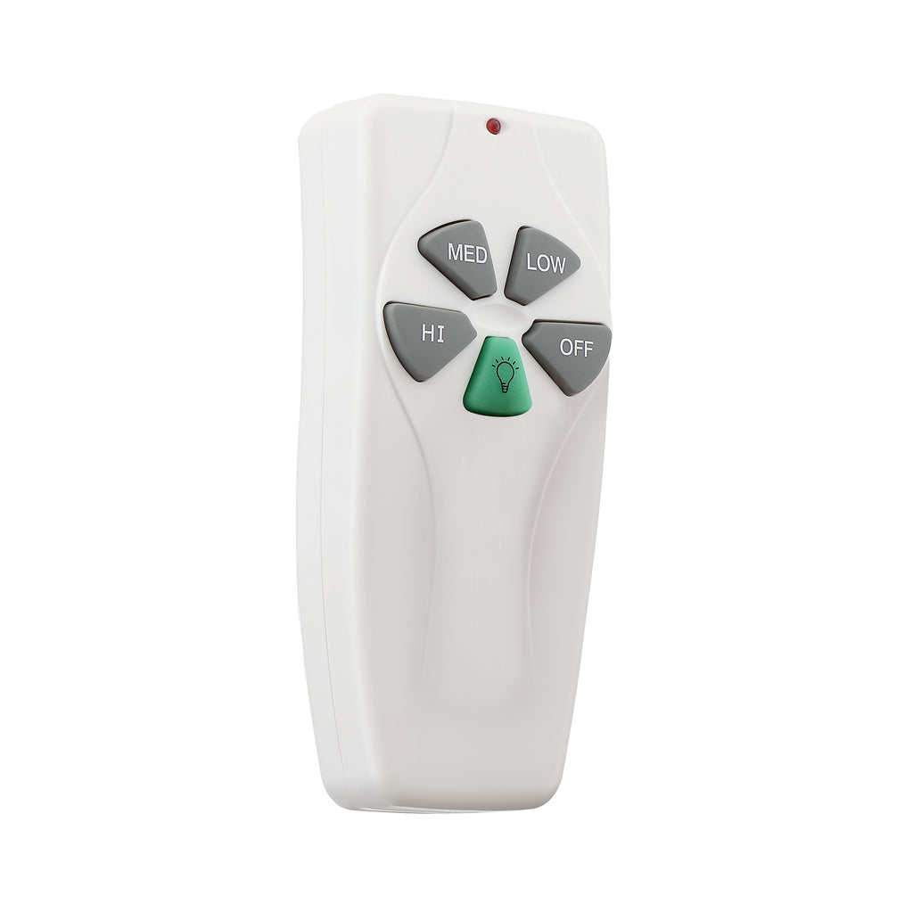 Arranmore fan remote pictured showing the settings of Hi, Med, Low, Off and lights. 