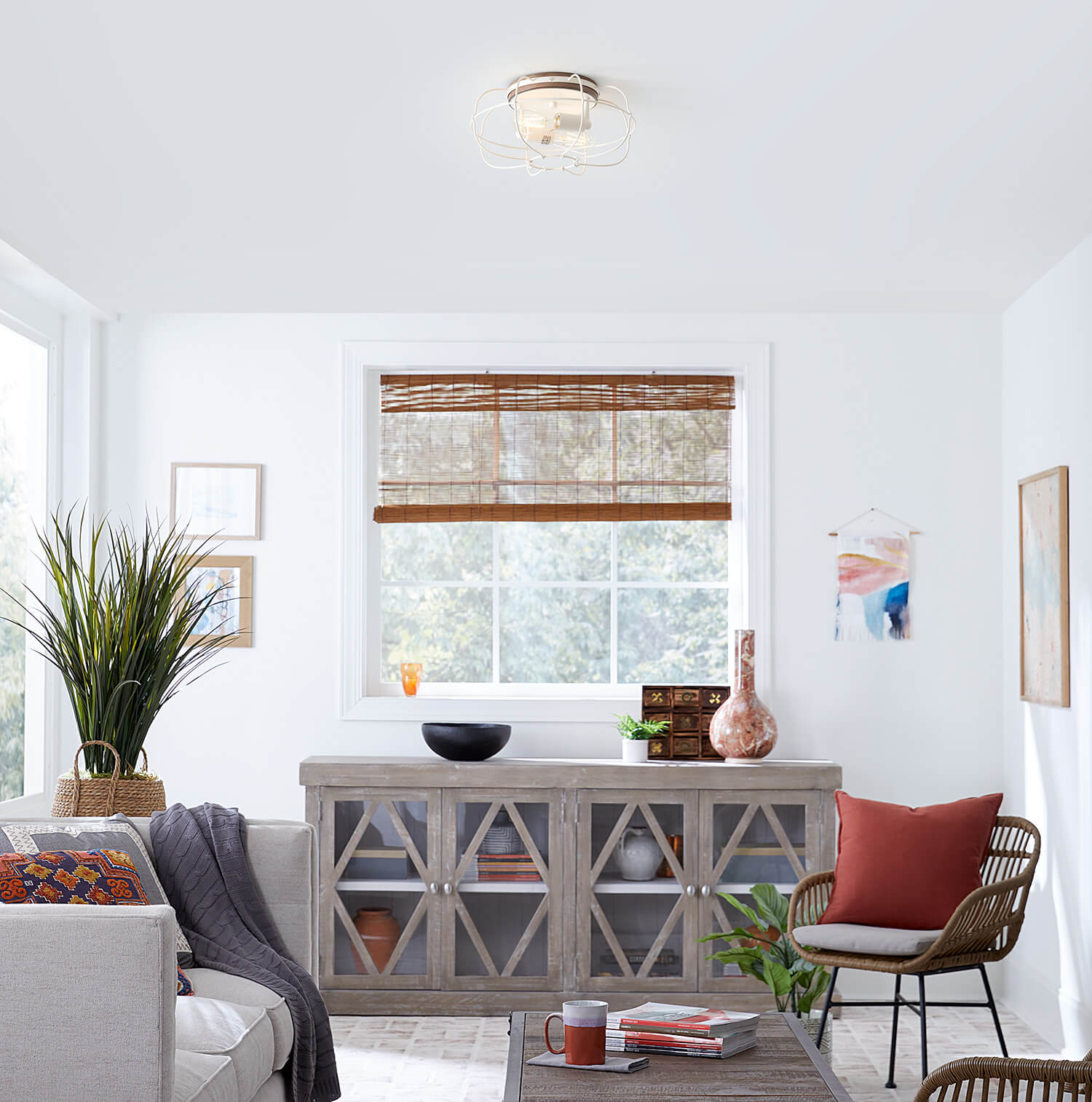 LYAM™ 14 inch 2-Light Flush Mount Light Fixture - Matte White Finish