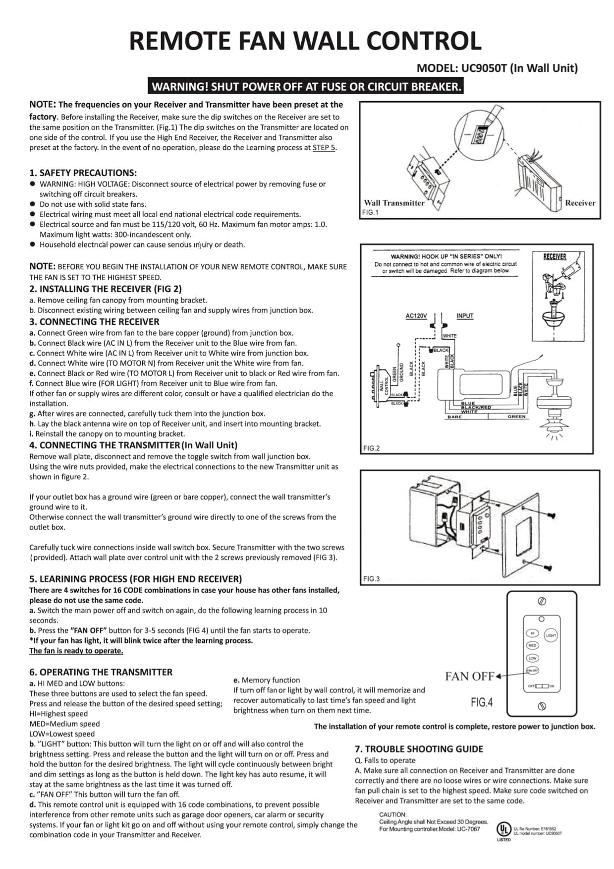 In-Wall Ceiling Fan Remote Control - AC Motor Fandeliers